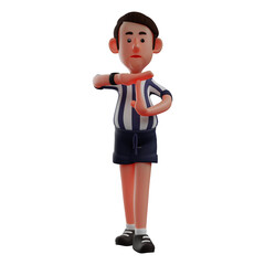 A Referees 3D Cartoon Illustration giving a STOP SIGN