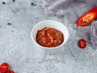 assorted sauces georgian cuisine on gray background