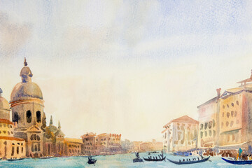 Grand Canal in Venice, Italy. Watercolor painting illustration © Painterstock