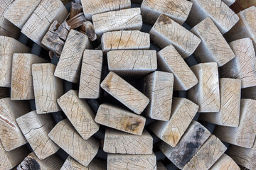 Fototapeta premium firewood old gray boards are arranged in a circle. a bunch of boards