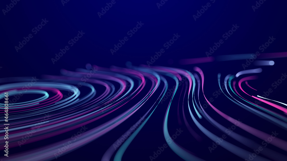 Poster abstract digital background from rounded colored lines. information flow space. big data visualizati