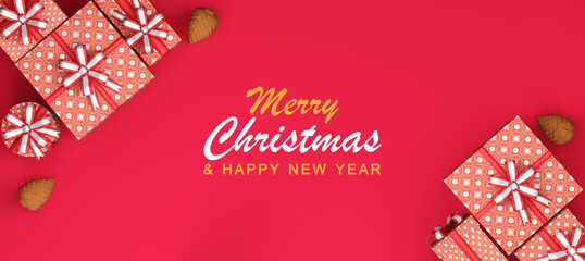 Merry christmas banner. 3d render illustration.
