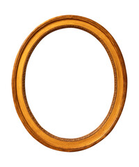 Vintage oval shape wooden frame isolated on white background