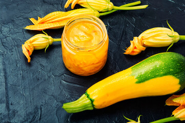 Appetizing zucchini jam or chutney