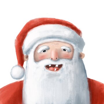 cute smiling Santa Claus, Christmas illustration, watercolor style portrait with cartoon character