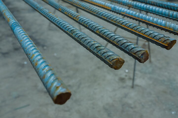 Reinforcing bars with the periodic profile in the packs are stored in the metal products warehouse, 