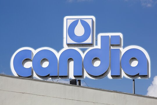 Vienne, France - June 7, 2020: Candia logo on a building. Candia is a French dairy brand founded in 1971 and belonging to the dairy cooperative group Sodiaal
