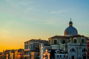 On the vaporetto along the Grand Canal towards the center of Venice at sunset