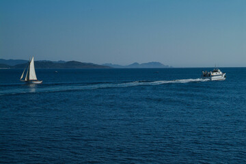 Fototapeta premium Escena marina en la Ría de Vigo. Sanxenxo, Pontevedra, Galicia.