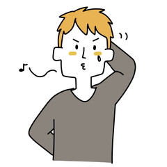 視線を逸らして誤魔化そうとしている男性
