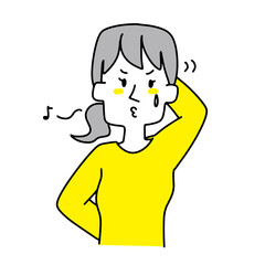 視線を逸らし誤魔化している女性