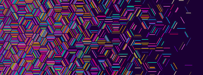 Abstract geometric pattern with colorful hexagonal lines. Seamless vector background with fade effect - obrazy, fototapety, plakaty