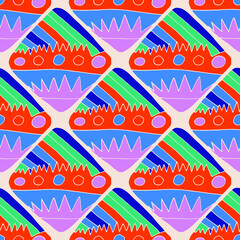 Seamless vector pattern with abstract modern doodles. Bright summer print. Trendy colorful background. Vintage geometric doodles.	