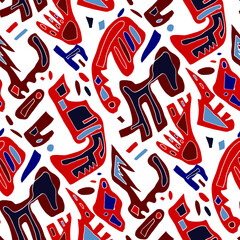 Obraz premium Seamless vector pattern with abstract modern doodles. Bright summer print. Trendy colorful background. Vintage geometric doodles. 