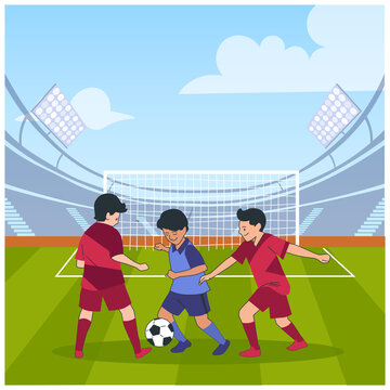 The people playing football in the field stadium. Players vector illustration.
