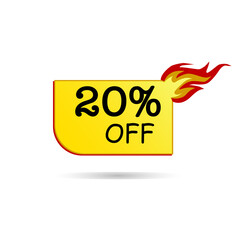 20% fiery hot discount, best offer, isolated sticker and fire discount. tag  Profitable shopping in the store
