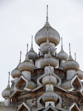 Lightning Rods on Old Orthodox Church Steel Wires on Wooden Cathedral