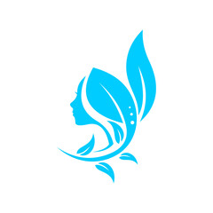beauty face logo, silhouette of girl face with blue color vector illustrations