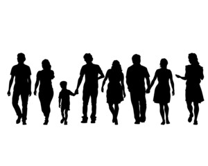 Big crowds people on street. Isolated silhouette on a white background