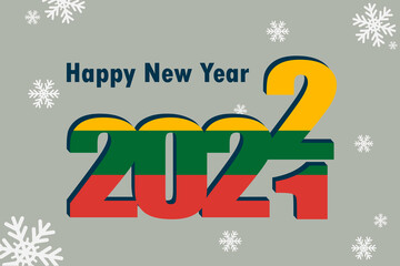 New year card 2022. Depicts an element of the flag of Lithuania, holiday inscriptions and snowflakes. It can be used as a promotional poster, postcard, website, or national greeting.