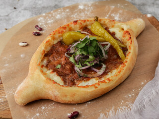 khachapuri with meat georgian cuisine