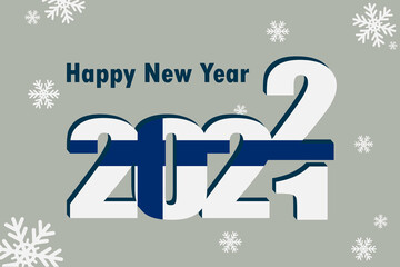 New year card 2022. Depicts an element of the flag of Finland, holiday lettering and snowflakes. It can be used as a promotional poster, postcard, website, or national greeting.