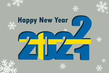 New year's card 2022. Demonstrates the element of the flag of Swedish, a festive inscription and snowflakes. It can be used as a promotional poster, postcard, website, or national greeting.
