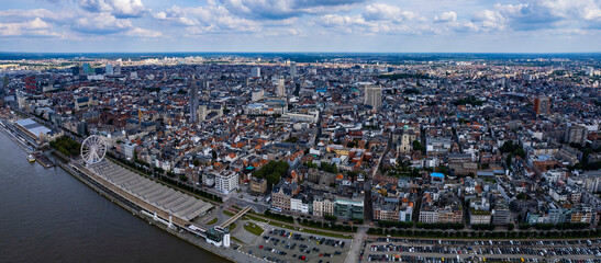 Fototapeta na wymiar Aerial view around the old town of Antwerp on a sunny day in summer