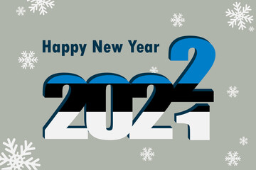 New year card 2022. Depicts an element of the Estonian flag, holiday lettering and snowflakes. It can be used as a promotional poster, postcard, website, or national greeting.
