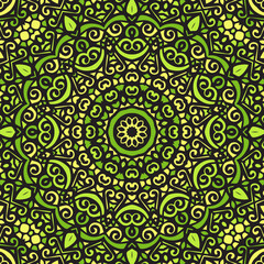 Seamless floral mandala block pattern.Colorful ornamental design.Luxurious seamless pattern for tiles, fabric,cloth.Oriental wallpaper.