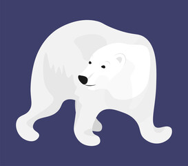 Polar bear on dark background, Winter with white bear. Vector illustration design element in flat cartoon style.
