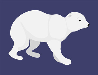 Polar bear on dark background, Winter with white bear. Vector illustration design element in flat cartoon style.