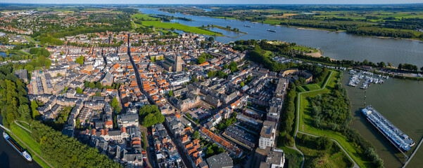 Aerial view of the city Gorinchem in netherlands on a sunny afternoon in summer - obrazy, fototapety, plakaty