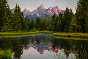 Alpenglow and Reflection at Schwabacher Landing, Grand Teton National Park, Wyoming