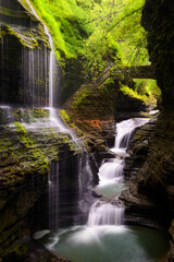 Stone Bridge crossover waterfalls, Rainbow Falls in Watkins Glen State Park, New York