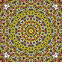 Seamless floral mandala block pattern.Colorful ornamental design.Luxurious seamless pattern for tiles, fabric,cloth.Oriental wallpaper.
