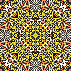 Seamless floral mandala block pattern.Colorful ornamental design.Luxurious seamless pattern for tiles, fabric,cloth.Oriental wallpaper.