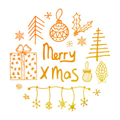 Vector Christmas doodle elements. Simple hand drawn winter illustrations. Christmas card, Happy New Year