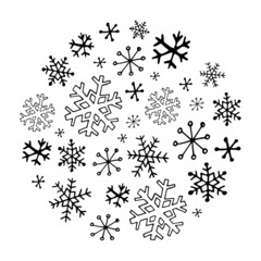 Vector collection of doodle snowflakes. Simple hand drawn winter illustrations. Christmas card, Happy New Year