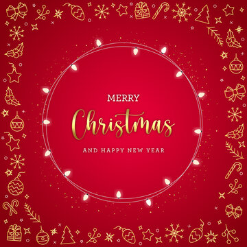 Christmas postcard with icons in line art style