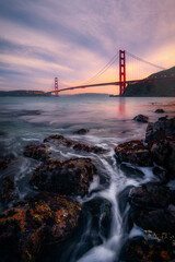 Seashore with Golden Gate Bridge with beautiful sky, Iconic Landmark of San Francisco, California