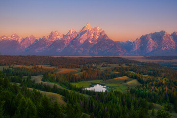 Stunning Colorful sky with mountain range at Grand Teton National Park
