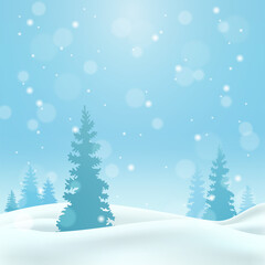 The sun is shining in the snow. Frosty clear winter day. Pine trees in the snow. Christmas banner. Eps10