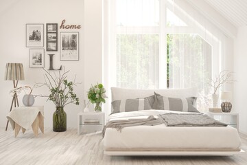 Fototapeta na wymiar Soft color bedroom interior. Scandinavian design. 3D illustration