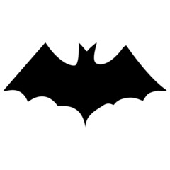Black isolated silhouette of a bat with open wings for Halloween decoration vector graphic illustration