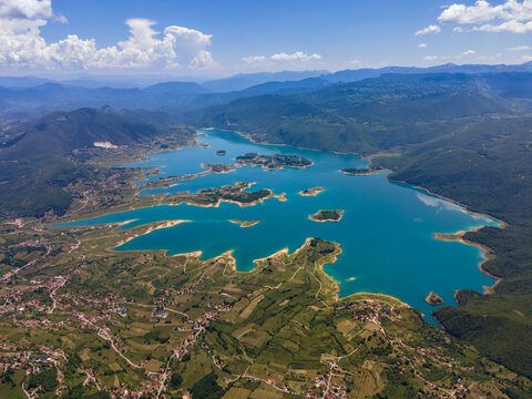 Aerial view of Ramsko lake in Eponymous town, Bosnia and Herzegovina