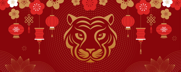 Chinese new year 2022 year of the tiger - Chinese zodiac symbol, Lunar new year concept, modern background design
