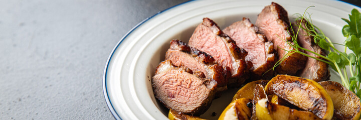 duck breast second course fresh ready to eat meal snack on the table copy space food background rustic 