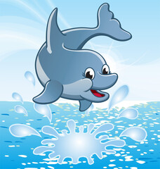 Obraz premium happy cute smiling jumping cartoon dolphin