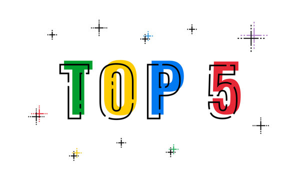 top 5 success winners list header, colorful linear style vector poster or banner template